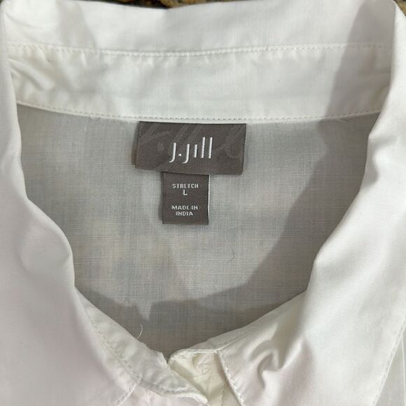 J. Jill Stretch White Cotton Pleated Front Long Sleeve Button Down Shirt Size L - Picture 5 of 10